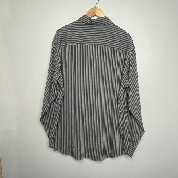 Bugatchi Button Down Collared Long Sleeve Dress Shirt Stripped Green Gray Men L - Picture 2 of 8